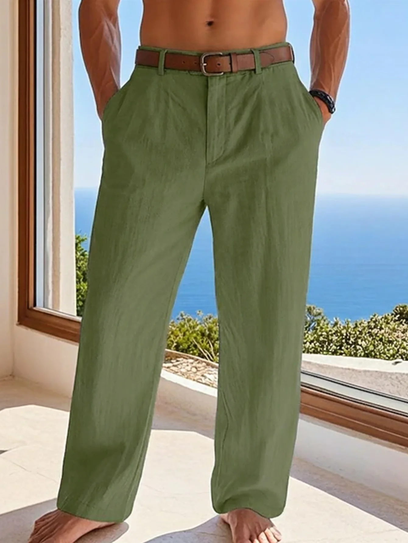 Neue Sommer-Leinenhose im lässigen Stil, schlichter Resort-Look, atmungsaktiv, gerader Schnitt und überlegene Qualität. – Detail 7