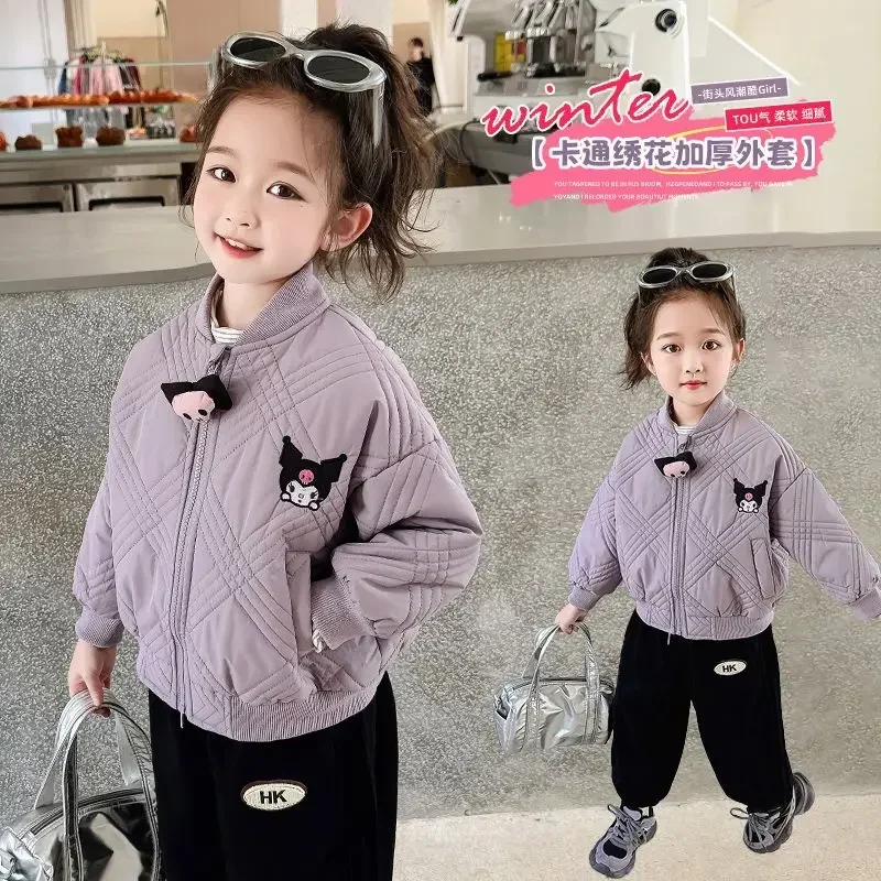 Dulce Kuromi Anime Kawaii moda chaqueta de manga larga lindo dibujos animados Sanrio Ins Otoño Invierno Abrigo acolchado ropa regalos para niños