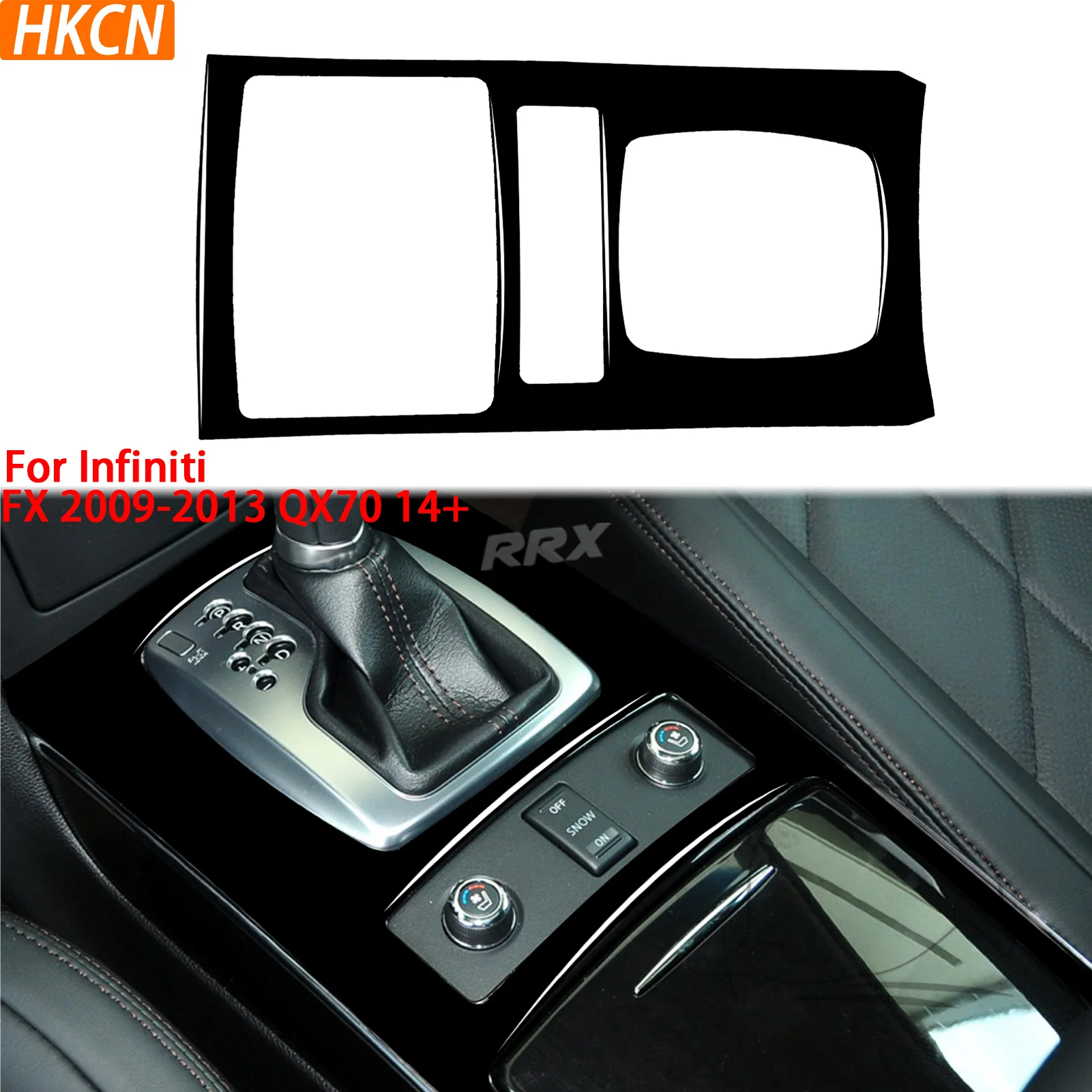 For Infiniti FX 2009-2013 QX70 14+ Car Center Console Gear Shift Panel Frame with Piano Black Interior Accessory Stickers
