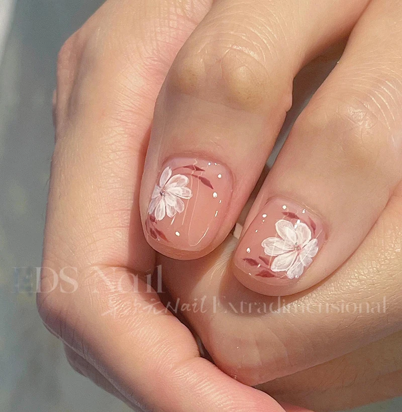 5d Embossed Nail Art Stickers Retro Hand Painting White Pink Petals Flowers Sliders Decals Decorated Nail Manicures