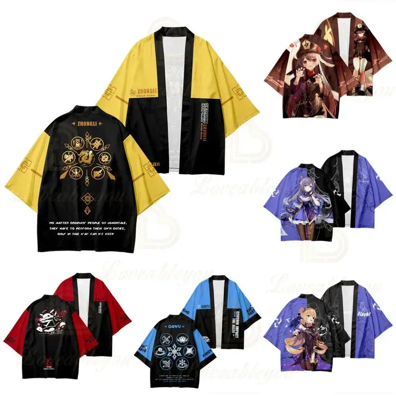 2025 11 Genshin Impact Zhongli Keqing Klee ثلاثية الأبعاد الطباعة الرقمية كيمونو عباءة منامة سترة للكبار الأطفال ملابس الصيف