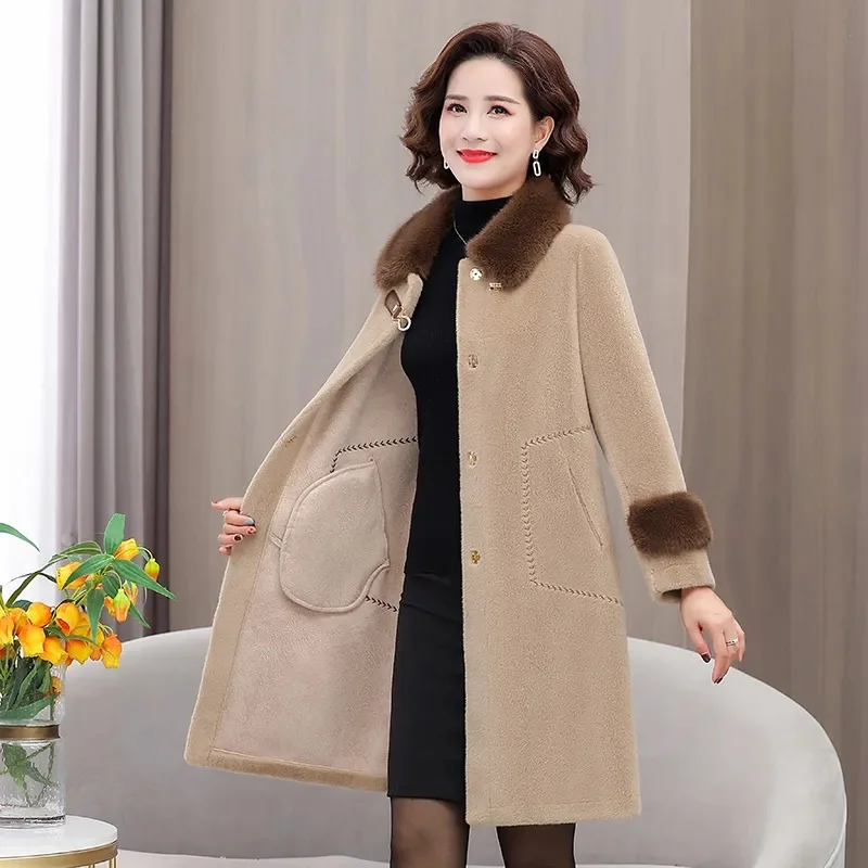 2023New Outwear Middle-Aged Elderly Women Winter Mink Coat Autumn Winter Woolen Jacket Mother Thickened Fur Coat Female Tide Top