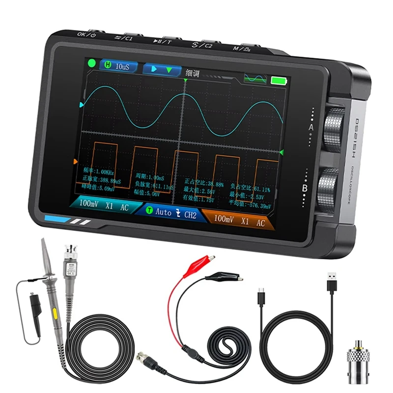 

ABZG-FNIRSI DS215H Oscilloscope Handheld Dual-Channel Two-In-One Digital Signal Generator Supports 8 Languages