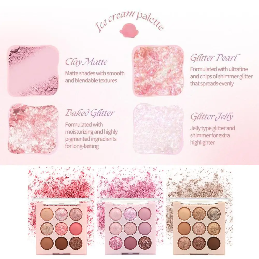 Ice Cream Eyeshadow Palette Glitter Women Rose Aegyosal Blush Oat Milk Tea Purple Eye Shadows Cool Tone Korean Makeup Cosmetics