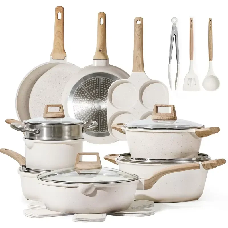 Aluminum Alloy Non Stick Frying Pan Set With Steamer Basket Milk Pot Kitchen Cookware For Home Daily Cooking Use Durable Non