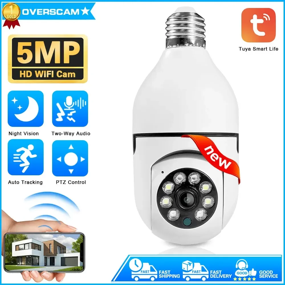 

5MP Tuya Wifi E27 Bulb Smart Home Surveillance Protection IP Camera Color NightVision Auto Track Video Security Pet Baby Monitor