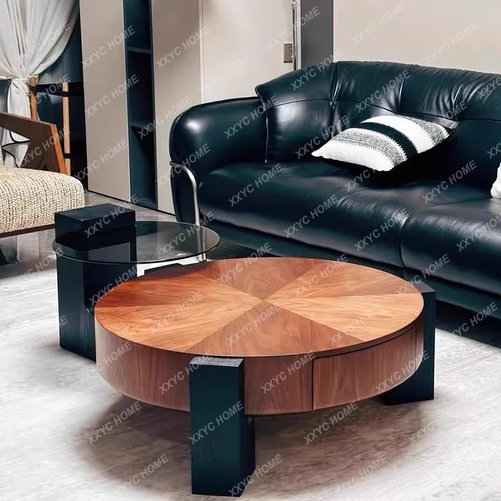 

*Medieval simple coffee table black walnut round coffee table