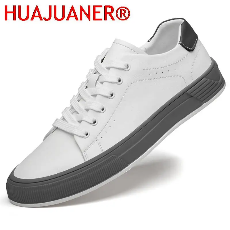 

HUAUANER Classic Fashion Sneakers Footwear Leather Casual Round Toe Young Men's Shoes School Lace-up Basic Office Shoes for Man