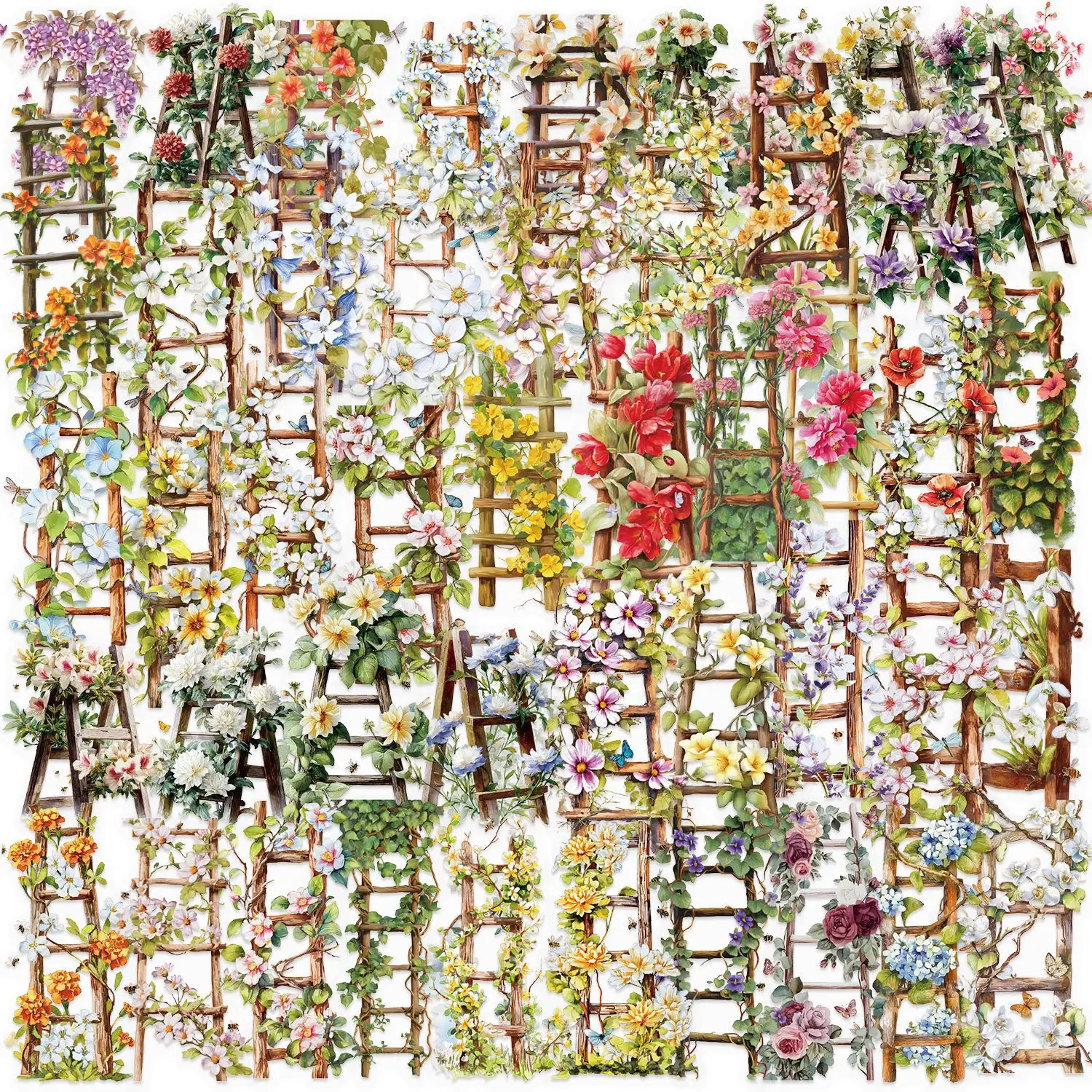 

10/30/50Pcs Vintage Flower Ladder Creative Graffiti PET Stickers DIY Guitar Phone Water Cup Skateboard Waterproof Stickers