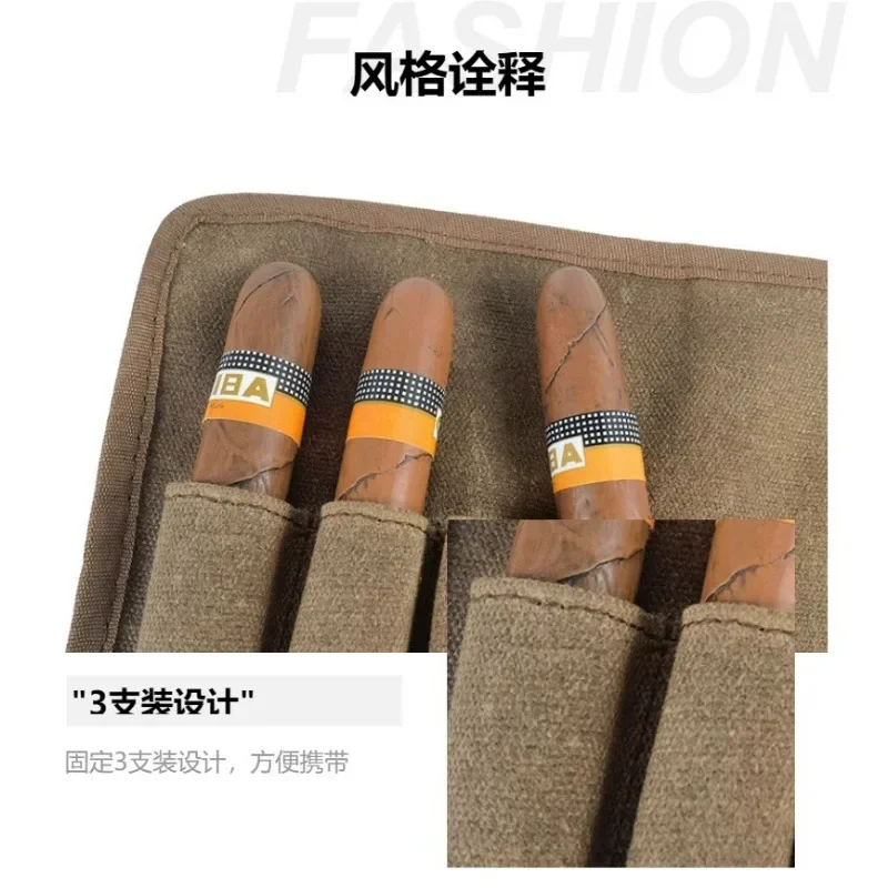 Holds 3 Sticks Cigar Bag Brown Portable Canvas Cigar Travel Storage Case Smoking Accessories