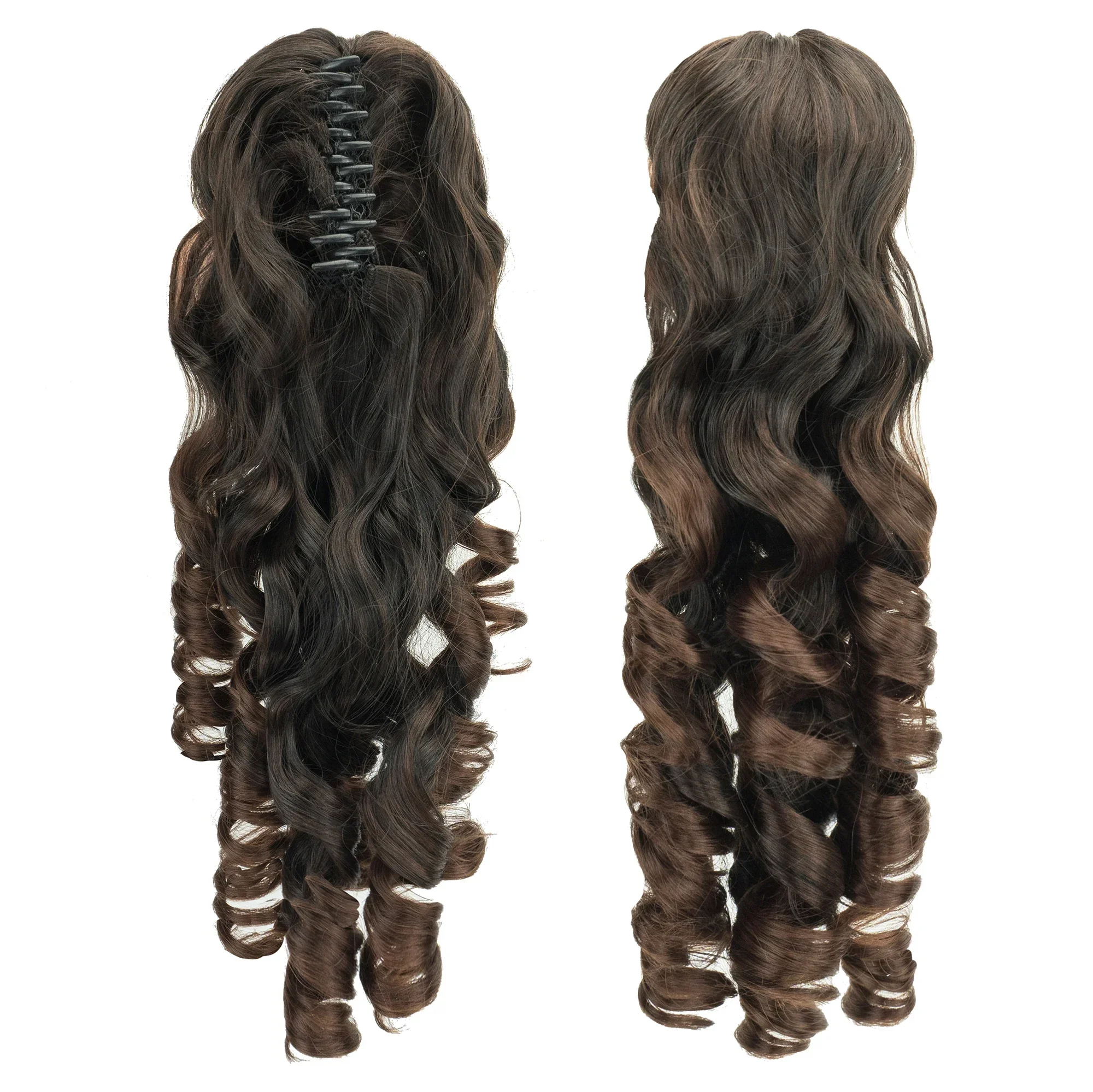 Extensiones de Cabello Postiche rizado marrón Ombre, coletas postizas, tocado de garra, cola de caballo falsa