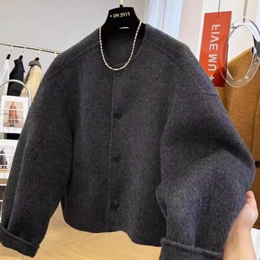 Cardigan en laine Double face pour femme, manteau Sli pour les déplacements, coupe ample, Long, Sve rond Ne, vêtements d'extérieur
