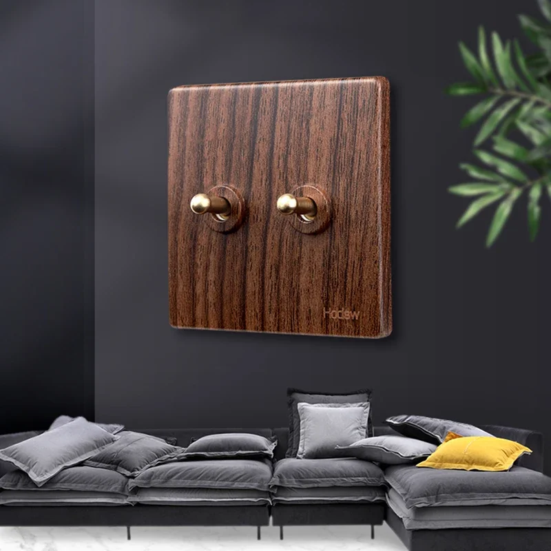 High Quality Vintage Toggle Switch Wood Color 1-4 Gang 2 Way Brass Lever Single Dual Control Wall Light Switch Panel