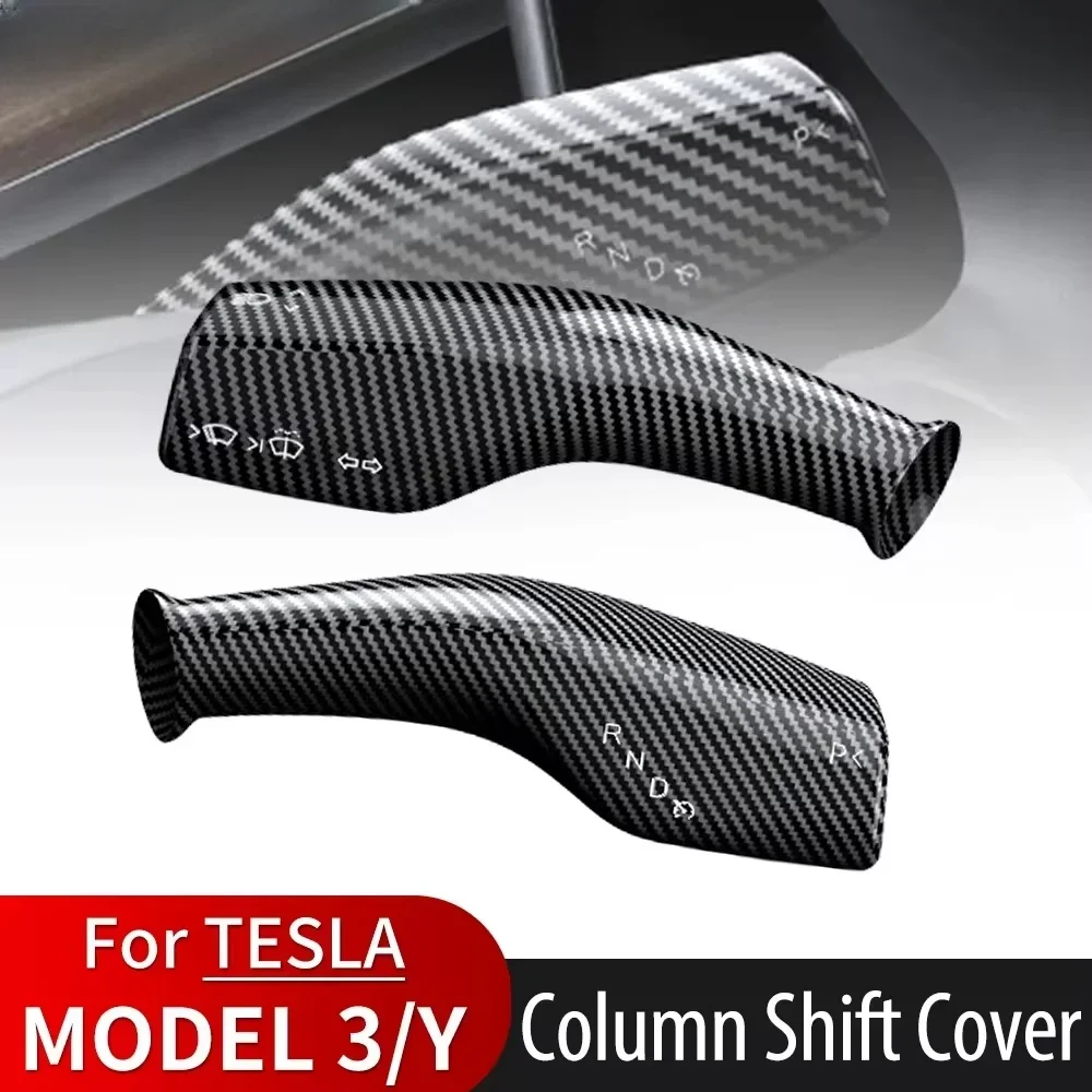 1 Pair Carbon Fiber Steering Wheel Whift Protection Cover For Tesla Model 3 Y ABS Car Column Shift Knob Cover Decor For Tesla