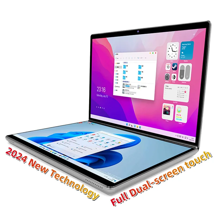 

Double Screen Laptop 14+14inch Laptop Computer In tel Celeron 16gb Ram 128gb/256gb/512gb/1tb Ssd Notebook