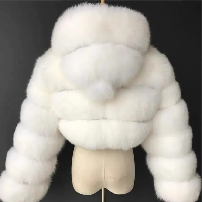 Abrigos de piel sintética recortados peludos para mujer, chaquetas mullidas, Top con capucha, Chaqueta corta de piel recta, ropa de calle de moda, otoño, invierno, nuevo