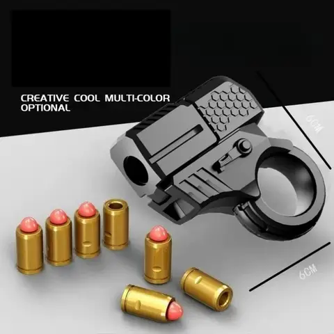 Mini Alloy Finger Ring Pistol Model Shell Throwing Soft Bullet Toy Gun Decompression Toys Golden Finger Blaster For Boys Adults
