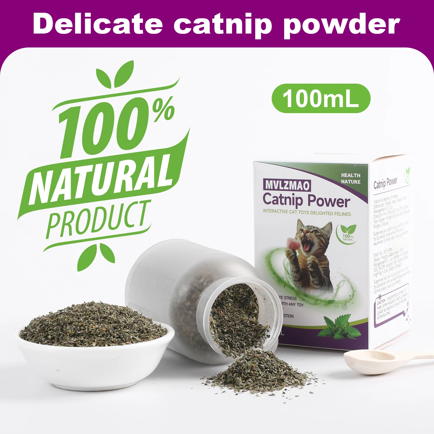 Catnip+Silvervine for Cats & Kittens Safety-Cut Premium Fine Cat Nip Blend Silvervine + Wooden Spoon，100 ML,Create a Monster!