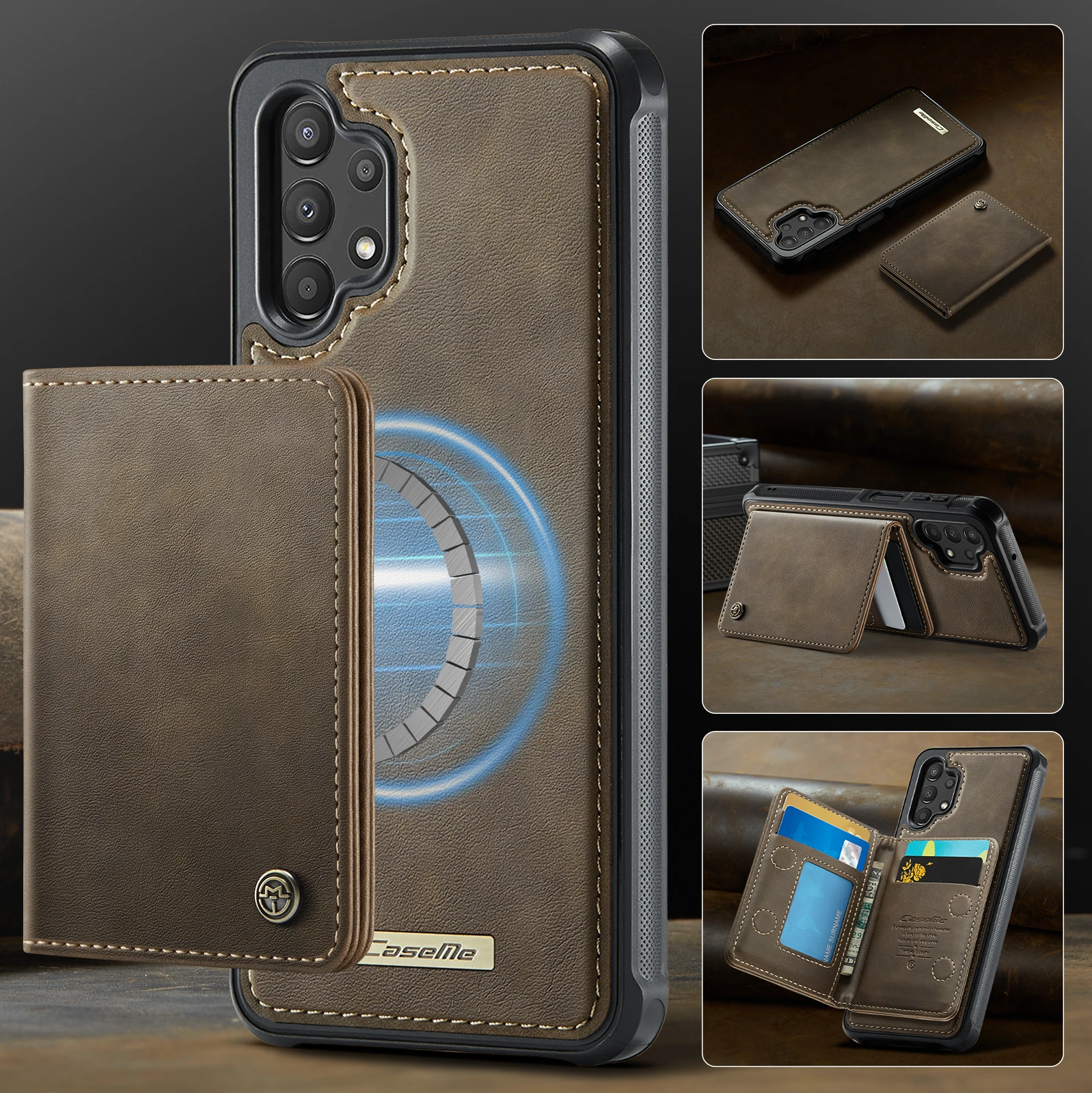 Caseme ME80 Magnetic Back Cover & C69 Removeable Wallet Case Card Slot Pocket Cover For Samsung Galaxy A13 Phone Protective Case