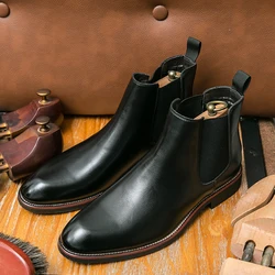 Men British Retro Chelsea Boots Black Brown One Legged Casual Business Dress Boots Elegant Denim Boots Handcrafted Men Boots