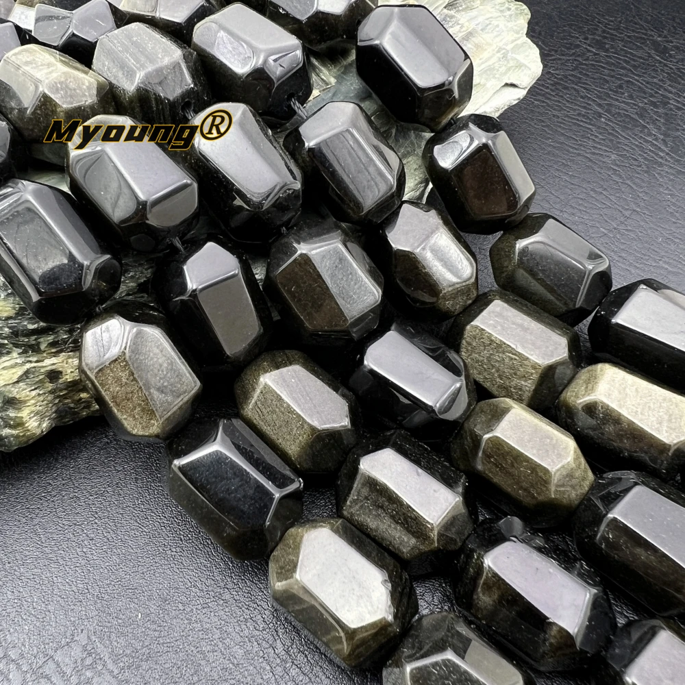 Large Faceted Natural Stone Golden Obsidian Cutting Nugget Beads For DIY Jewelry Making MY240131