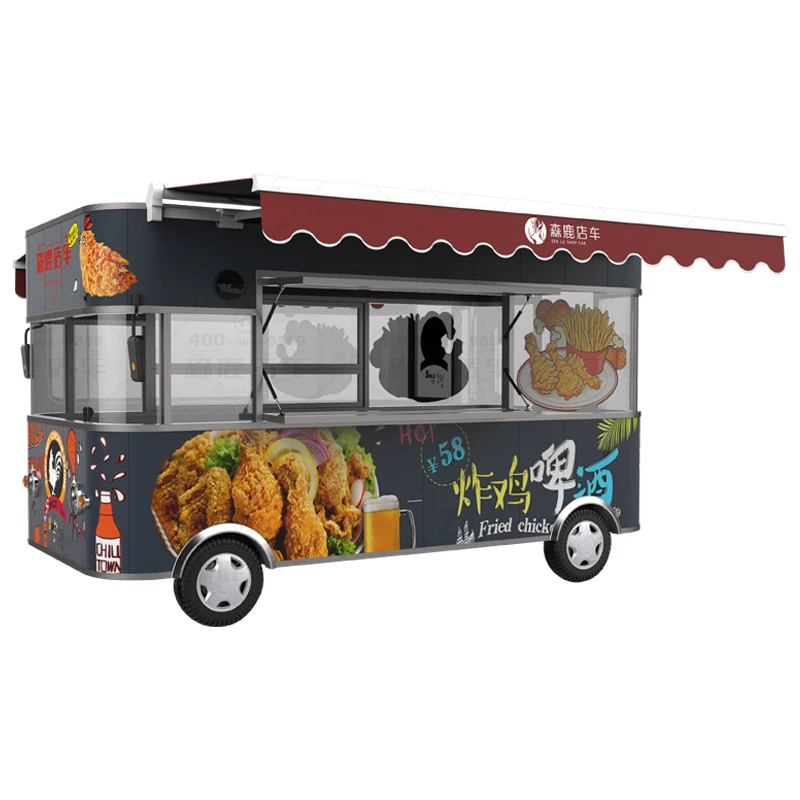 Large Spa Commercial Mobile multi-functional Electric four-wheel Customized Snack Fast Food Cart Barbecue Car