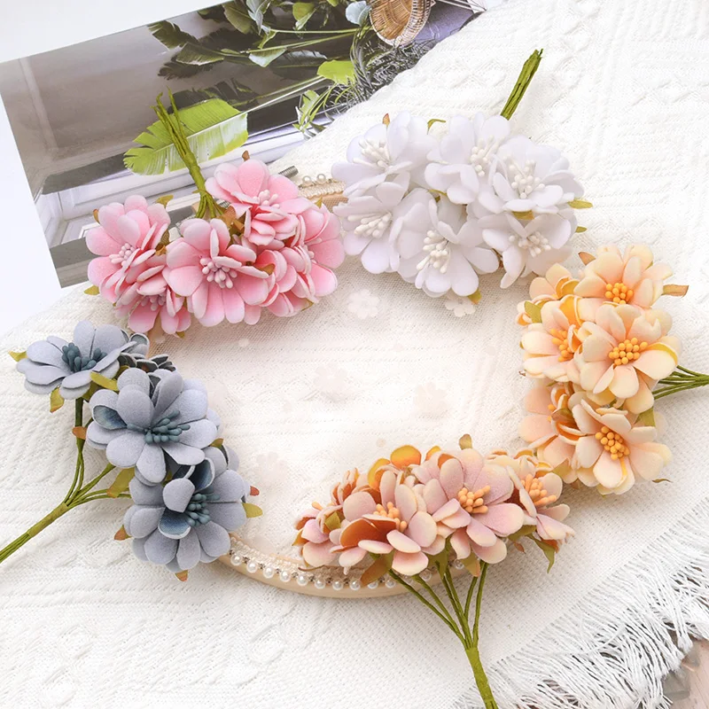 6pcs/1 bunch Mini Rose Bouquet  Artificial Silk Flowers For Wedding Decoration DIY Scrapbooking Wreath Gift Craft Fake Flower