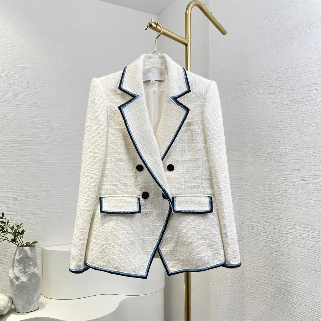 2025 New Intellectual White Turn Down Collar Long Sleeve Blazer Tops