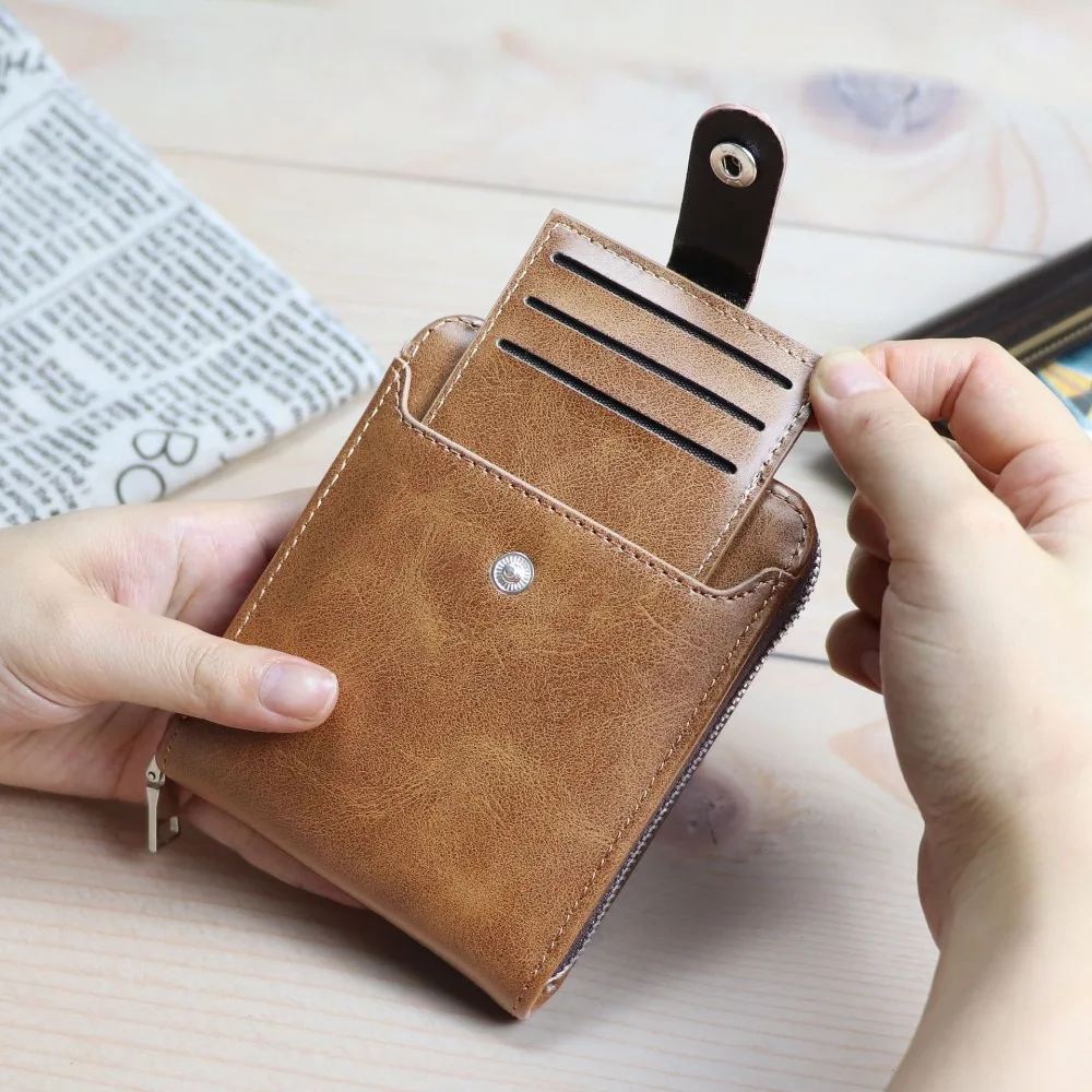 

Портативный однотонный мужской короткий кошелек с внешней молнией, мужской кошелек-клатч, корейский стиль, держатель для карт из искусственной кожи, уличный