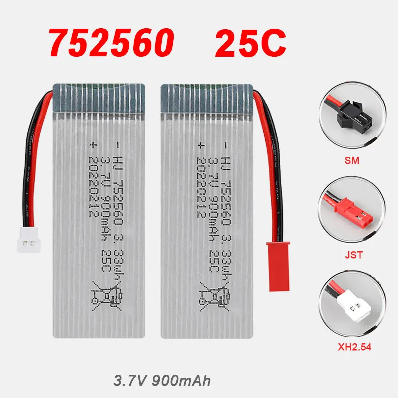 3.7V 900mAh 25C Lithium Battery 752560 Li-Polymer Batteries for Small Mini Quadcopter Drone Folding Aircraft Machine 8807 8807W