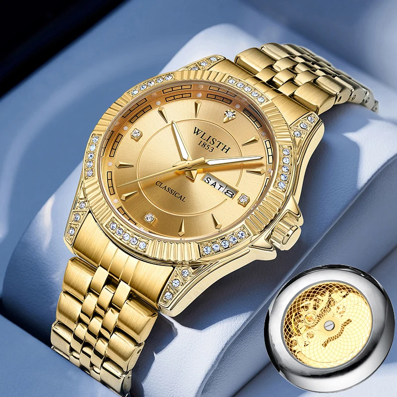 

Высококачественные роскошные мужские часы с бриллиантами, стальной браслет, водонепроницаемые, светящиеся в темноте, кварцевые часы для мужчин, подарок, Reloj Hombre