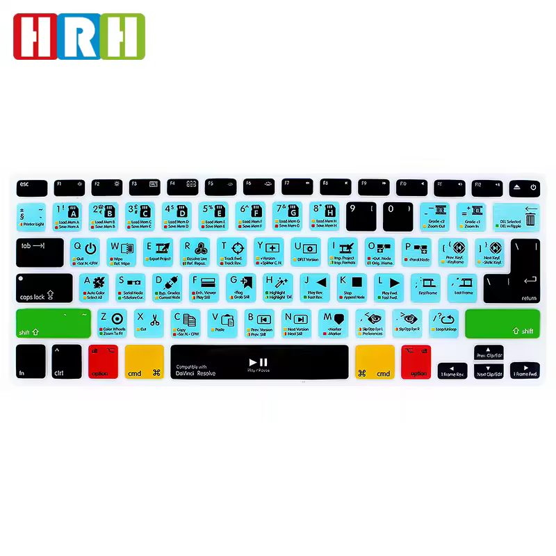 HRH DaVinci Resolve Hotkey Shortcuts Function Silicone Keyboard Cover Protector Keypad Skin For Mac Air Pro Retina 13 15 17EU/US