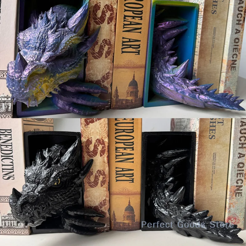 Gothic Dragon Bookends Ornaments 3D Horror Dragon Decorative Bookends Resin Dragon Bookends Creative Sculpture Bookends