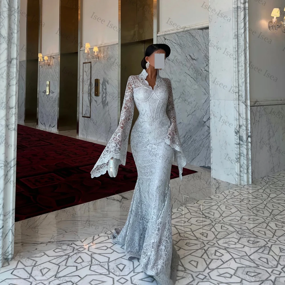 

Lace Mermaid Elegant Prom Dresses Flare Sleeve V-Neck Dubai Luxury Evening Dress 2025 Celebrity Red Carpet Dresses Customized