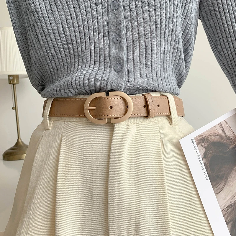 Retro Cowhide Women's Belt 2024 New Versatile Double Metal Belt Two Semicircle Buckle for Dress Jeans Leather Luxury Belt