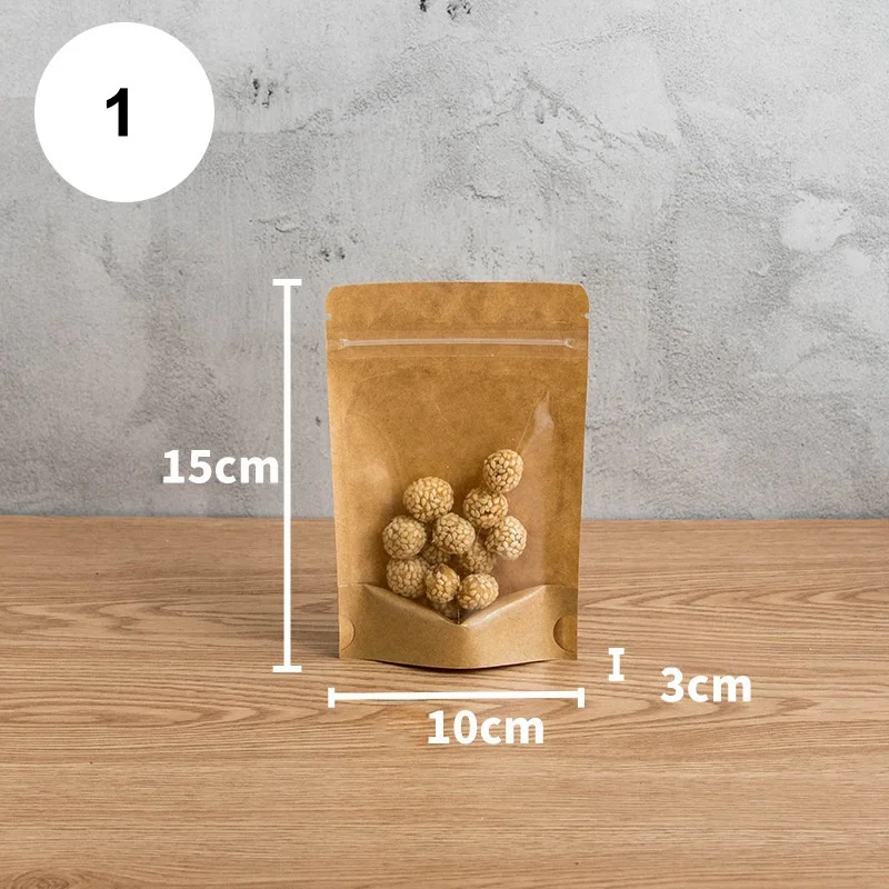 StoBag 100pcs Transparent Kraft Paper Food Packaging Ziplock Bag Stand Up Sealed for Candy Snack Coffee Beans Nuts Storage Pouch