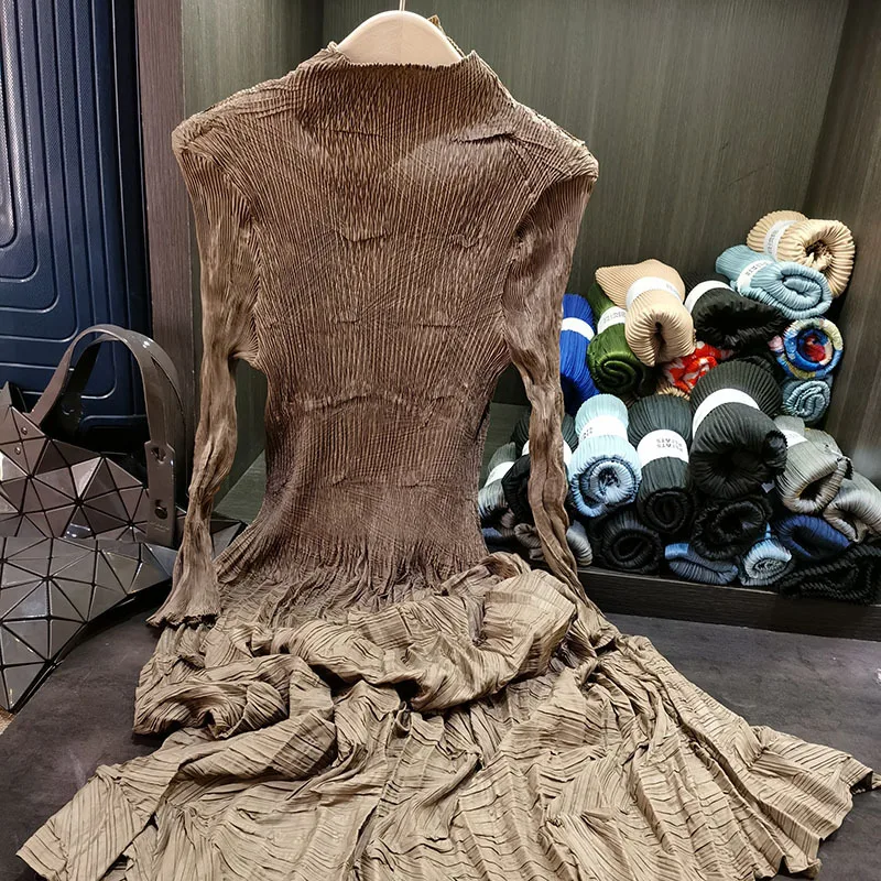 

Miyake Pleated Dresses Senior Sense 2025 Spring Dress Women Fashion Pleated Loose Plus Size Long-sleeved Mid-length Dress Women