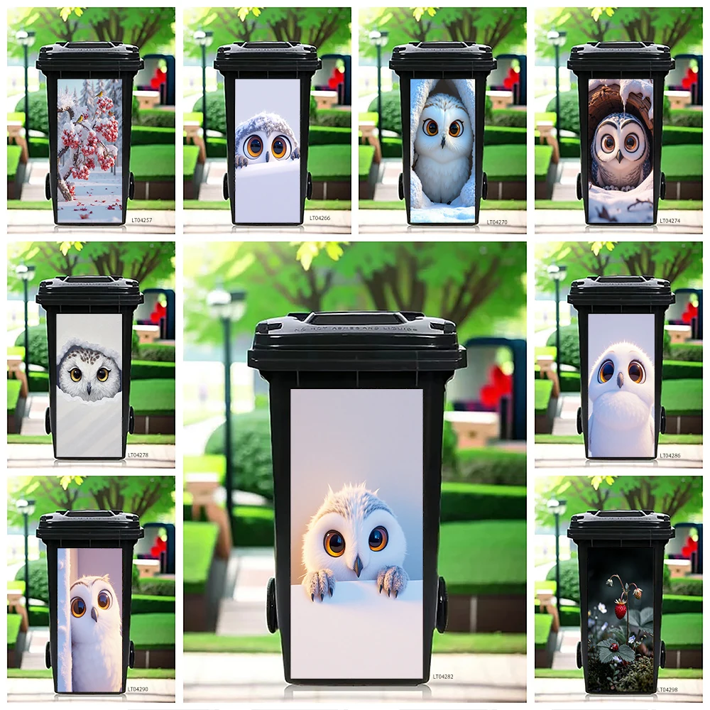 

Steampunk Rabbit Mushroom Trash Can Sticker, Cute Forest Animal Design Waterproof Outdoor Garbage Bin Decor