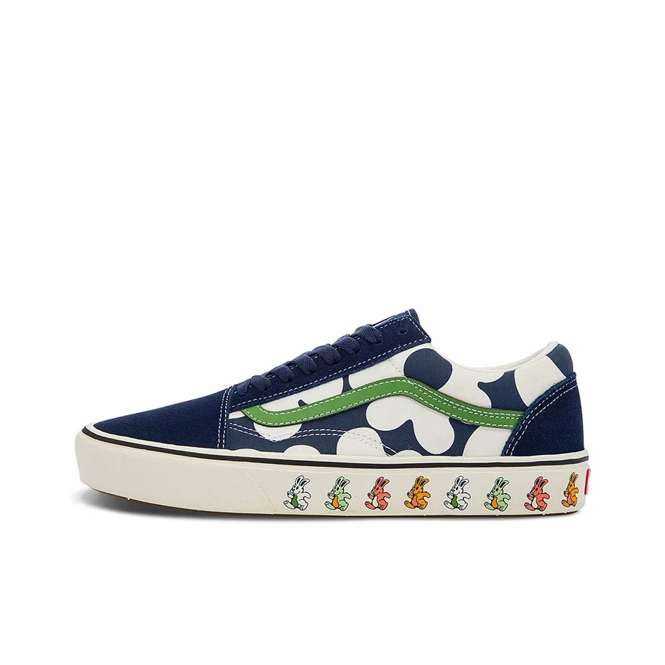 Tênis Casuais POIZON Vans Old Skool Unissex Azul e Branco com Estampa Floral 'Azul Branco Verde'