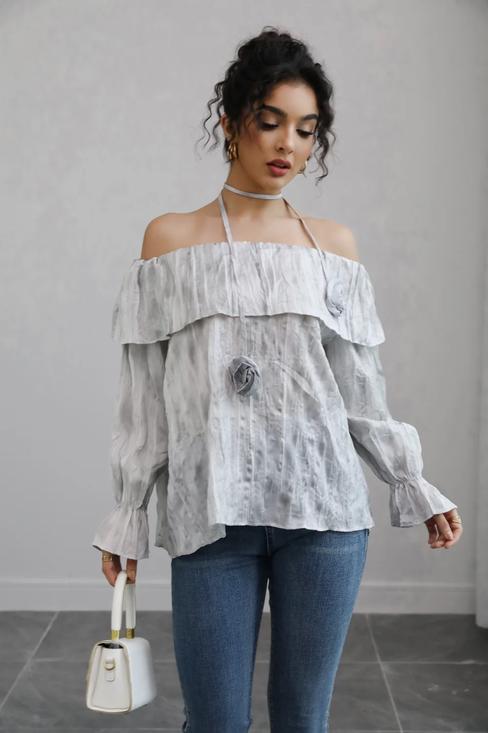 Herfst Nieuwe Franse Stijl Vrouwen Shirt Een Schouder Ruches Lange Mouwen Losse Vrouwen Shirt Top