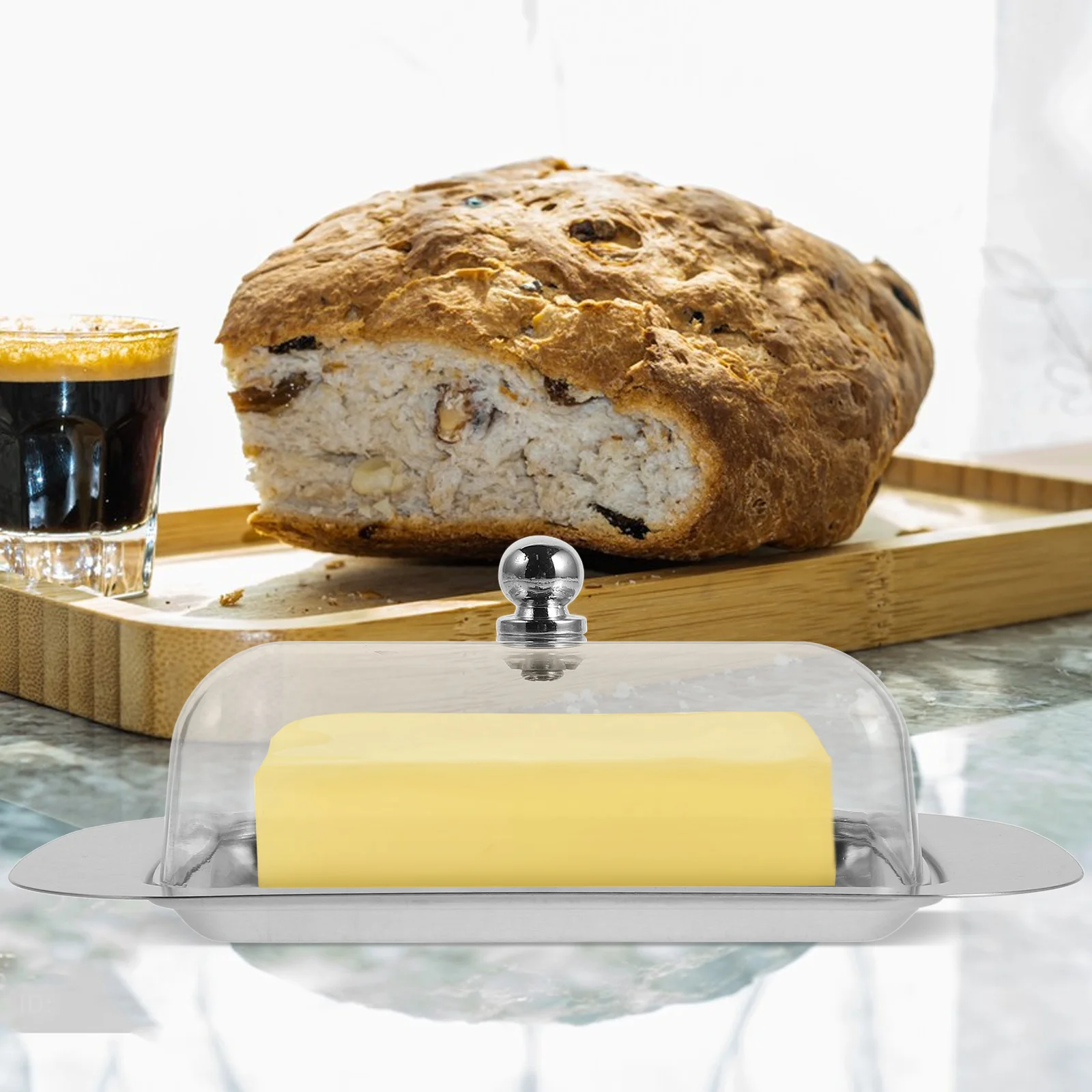 

1 Set Stainless Steel Cheese Container Holder With Lid For Kitchen Fridge Storage Wide Butter Dish Cream Cheese Keeper Metal