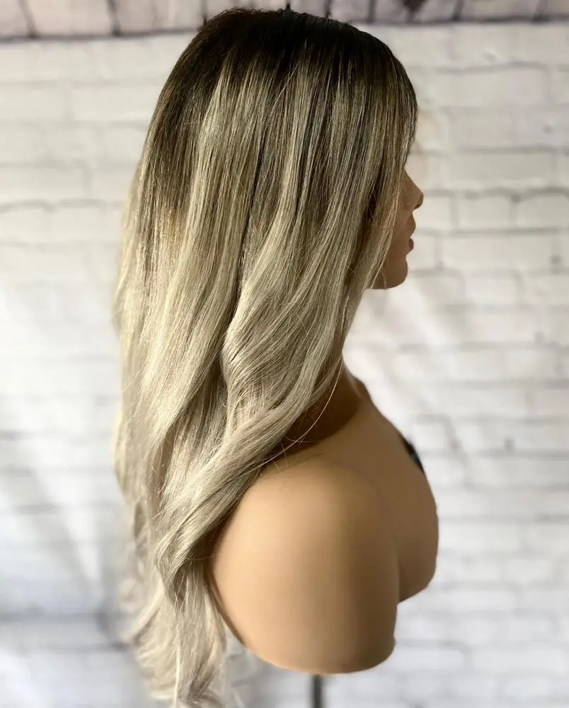 شعر مستعار صناعي ممتاز برباط علوي كراميل بني يسلط الضوء على شعر مستعار فاخر طويل الطول مموج طبيعي فراق متوسط ألياف سمراء #5