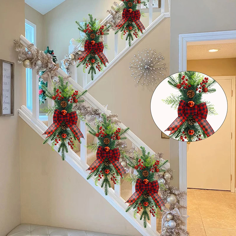 Christmas Wreath Stairway Swag Hanging Artificial Wreath Staircase Window Swag for Holiday Home Outdoor Decoration