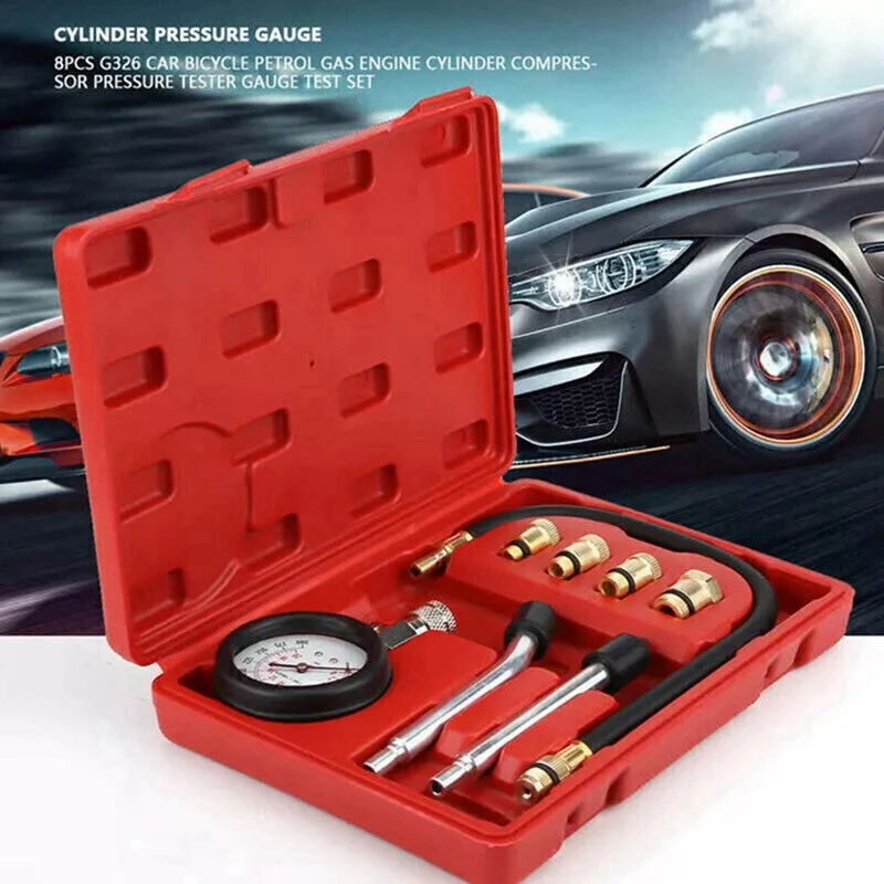 

8Pcs Petrol Engine Cylinder Compression Tester Kit Gauge Tool For Automotive