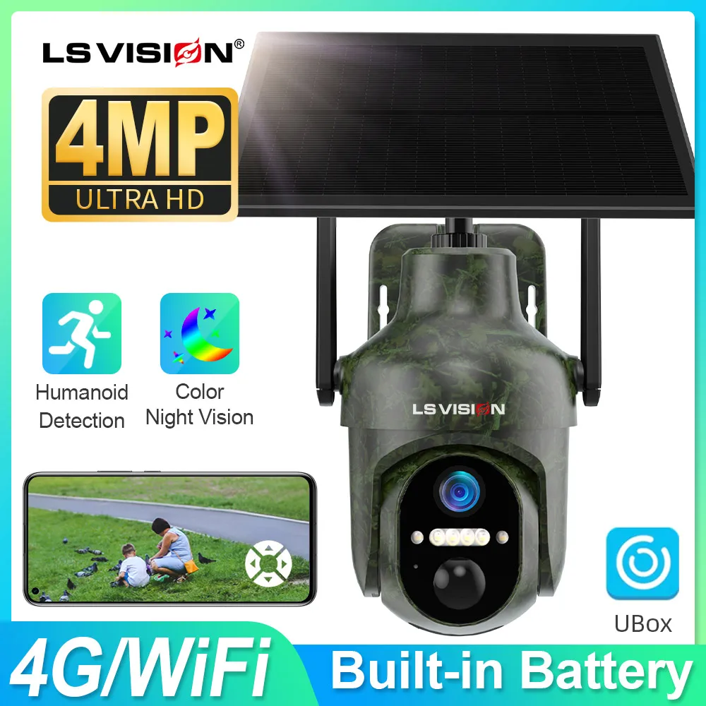 LS VISION Outoor Trail Camera 2k Security Camera  + Solar Panel Wifi /4G SIM Wireless Auto Tracking Waterproof for Wildlife