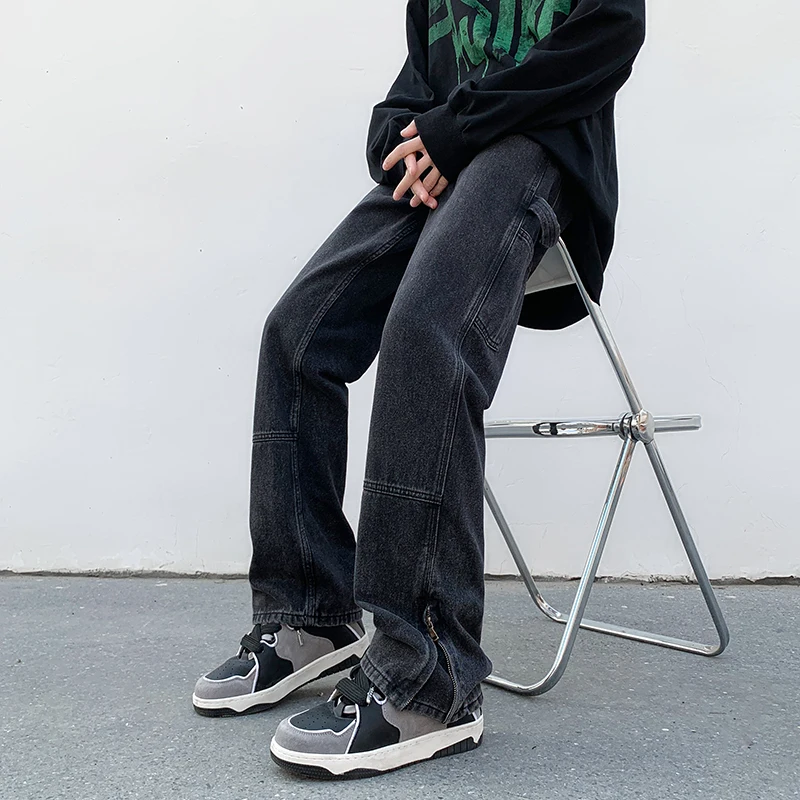 

Bla American Retro Workwear Pants Men's Spring Autumn Loose Straight Leg Bell Bot High Street Vibe Jeans Youth Wear