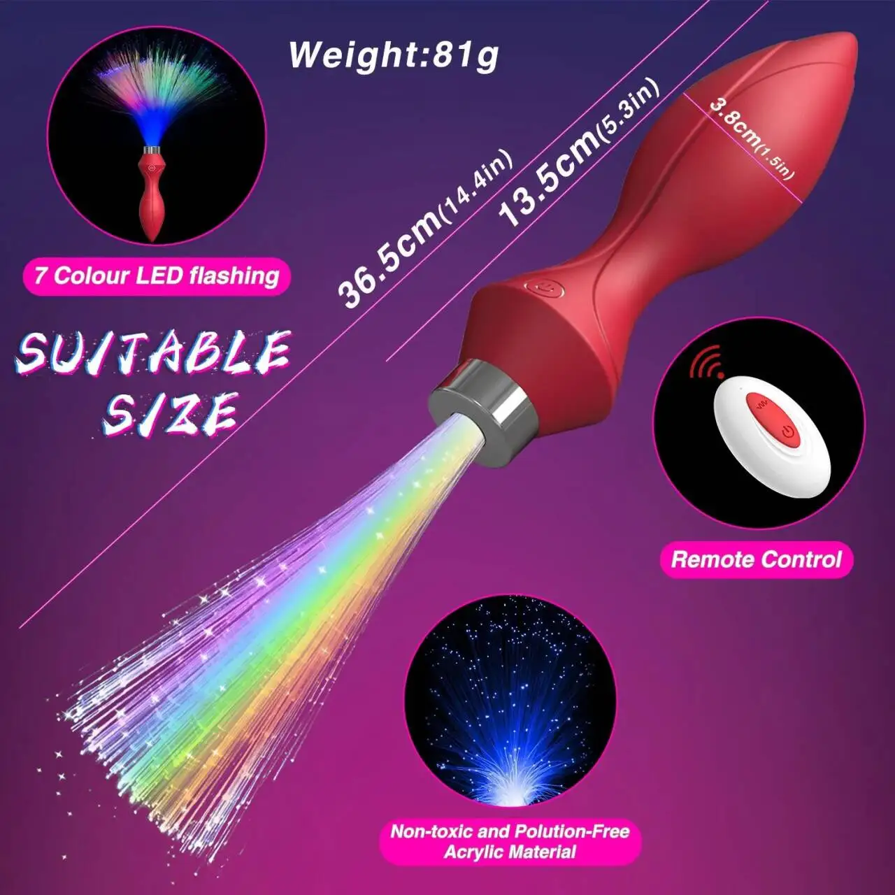 wirelesss glow remote control led luminous tail anal plug vibrator male prostate massage butt plug