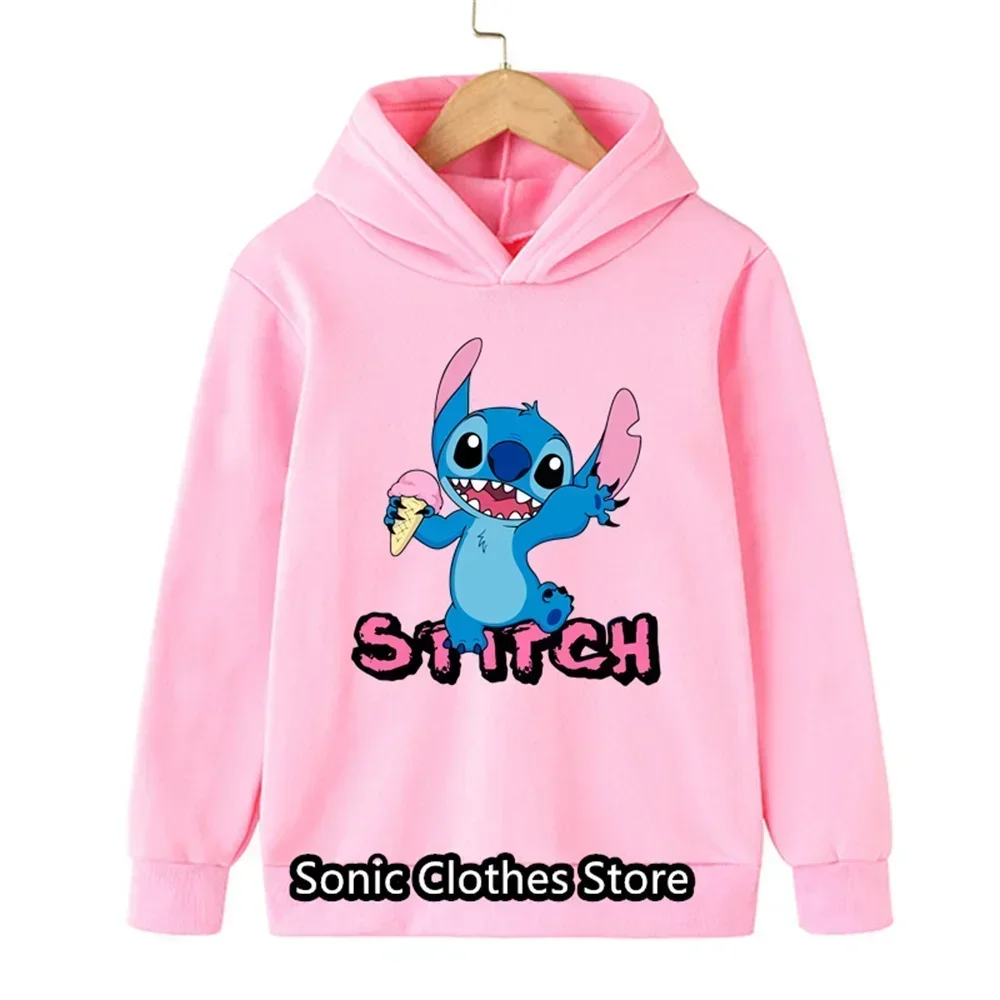 Children Hoodies Stitch Kawaii Fashion Pullover Sweatshirt Anime Manga Cartoons Girls Boy Kids autumn Casual Clothes Tops