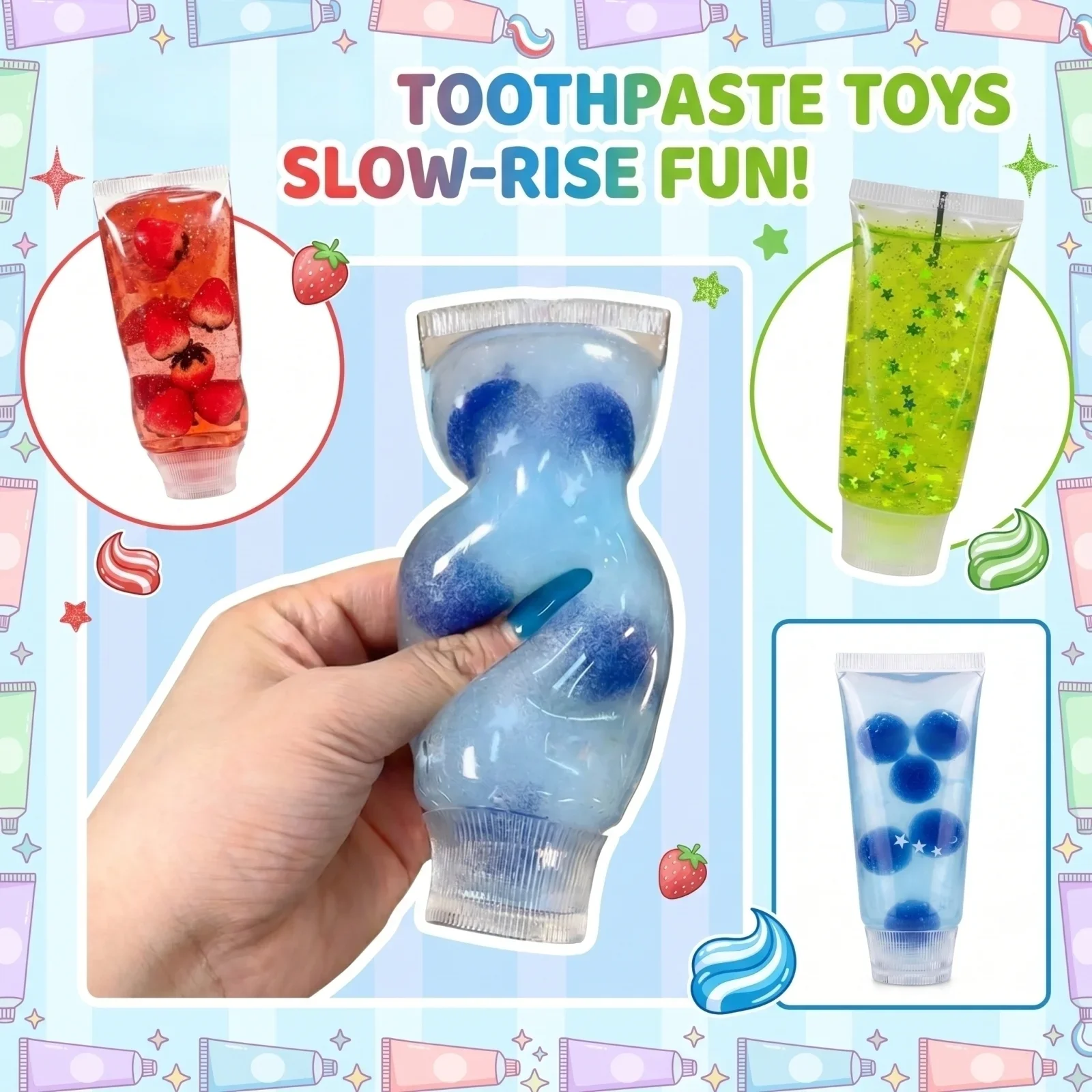 1-10 Stück Zahnpastatuben-Soft-Gel-Squishies, langsam aufsteigend, Stressabbau für Erwachsene, sensorisches Entspannungs-Spielzeug, niedliches Taschen-Gadget – Detail 2