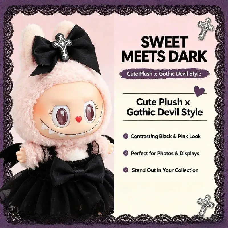 For Labubu Doll Clothing A skirt with black bat wings Halloween Doll Costumes 10cm Clothing Shoes Doll DIY Accessories decorate view 3